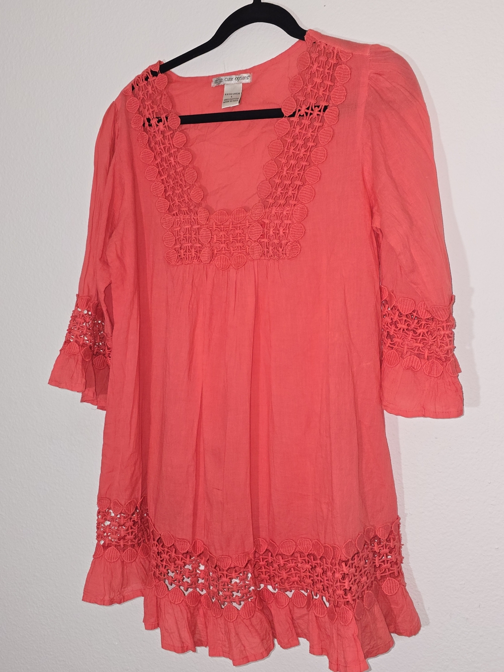 Coral Crochet-Trim Tunic Dress